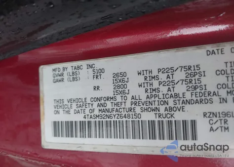 2000 Toyota Tacoma Prerunner from USA, damaged, VIN 4TASM92N6YZ648150